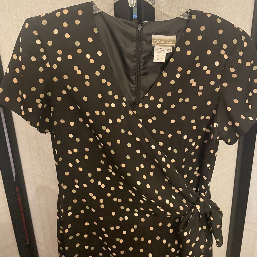 Coldwater Creek Petite Black Tie Front Wrap Dress With Polka Dots - Picture 2 of 5